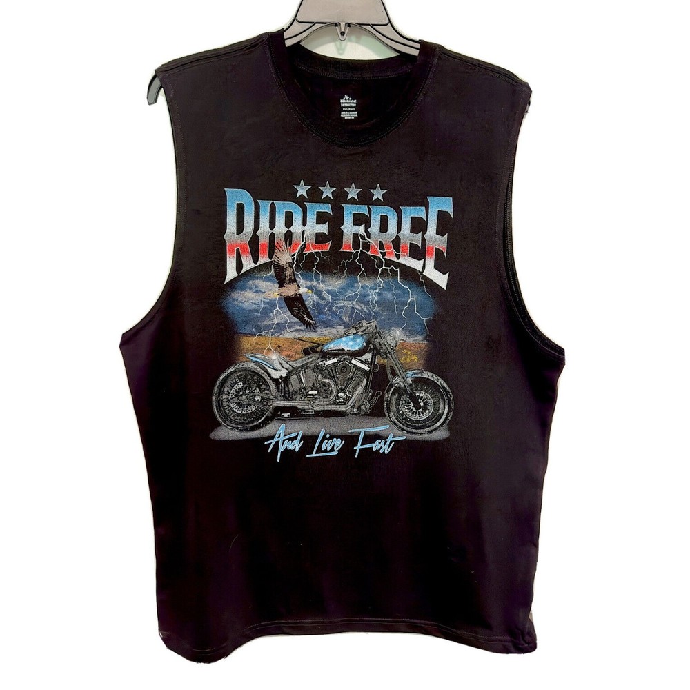 Ride Free  Men’s Sz XL Black Cotton Sleeveless Biker T-Shirt Tank Top Eagle USA